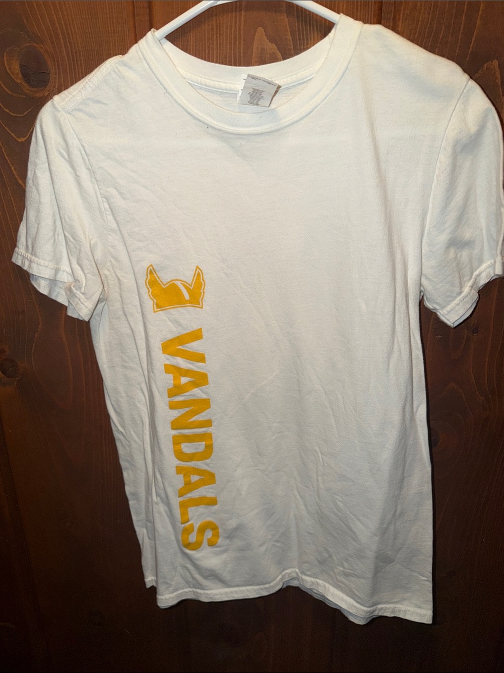 Gildan White Short Sleeve Tee with Yellow Vandals Graphic